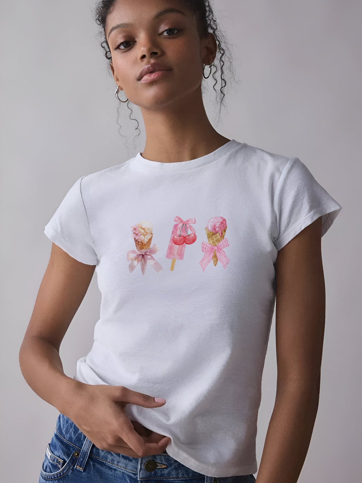 Icecream Pookie Crop T-Shirt-White