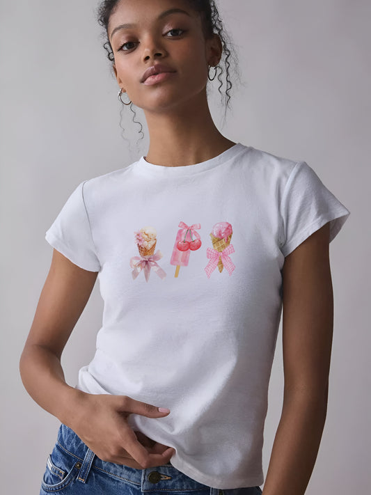 Icecream Pookie Crop T-Shirt-White