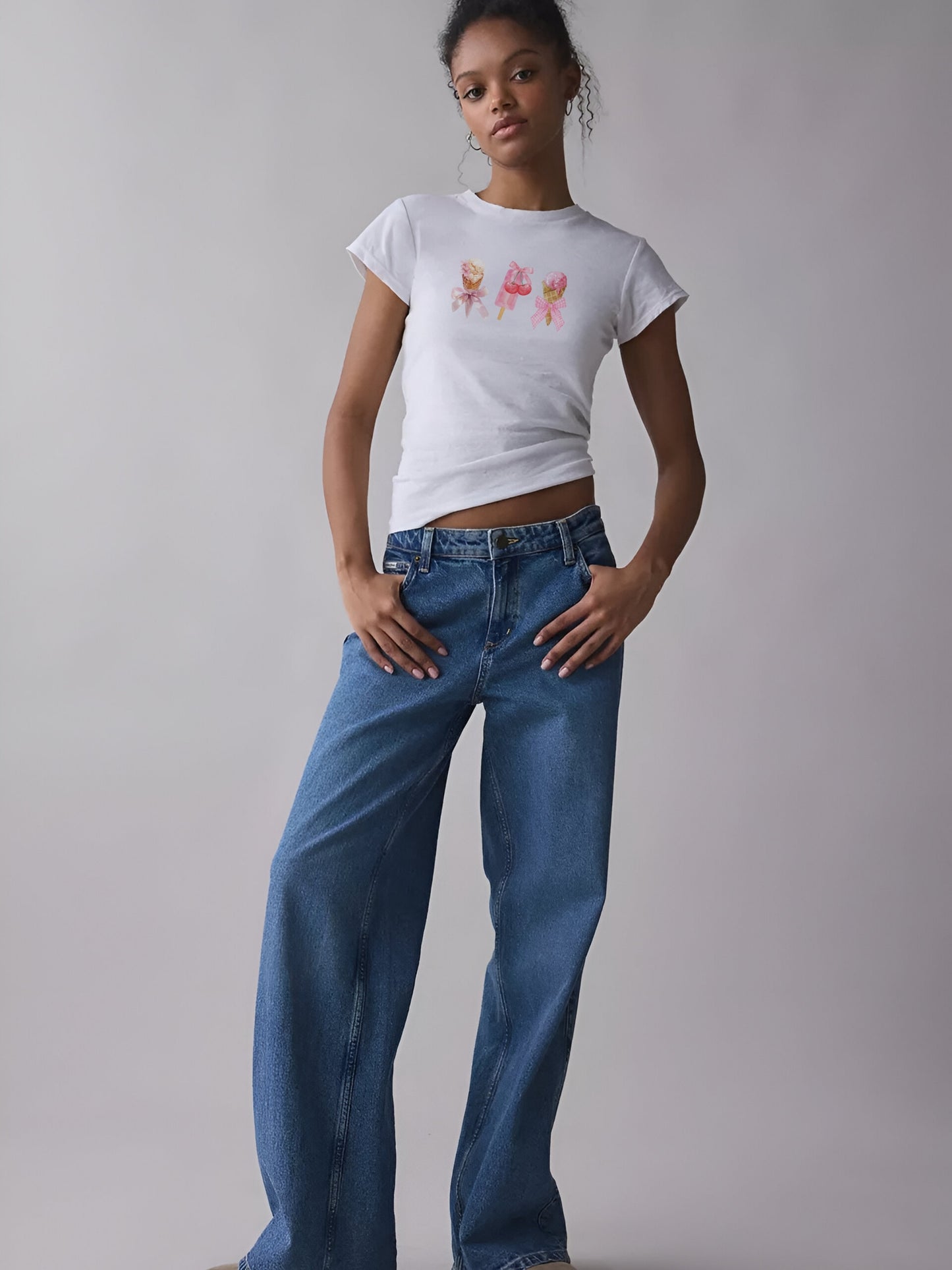 Icecream Pookie Crop T-Shirt-White
