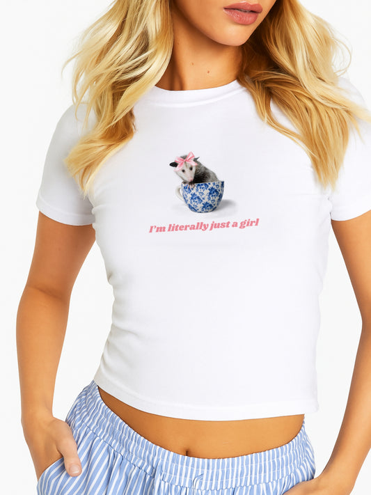 I'm just a girl Crop T-Shirt- White