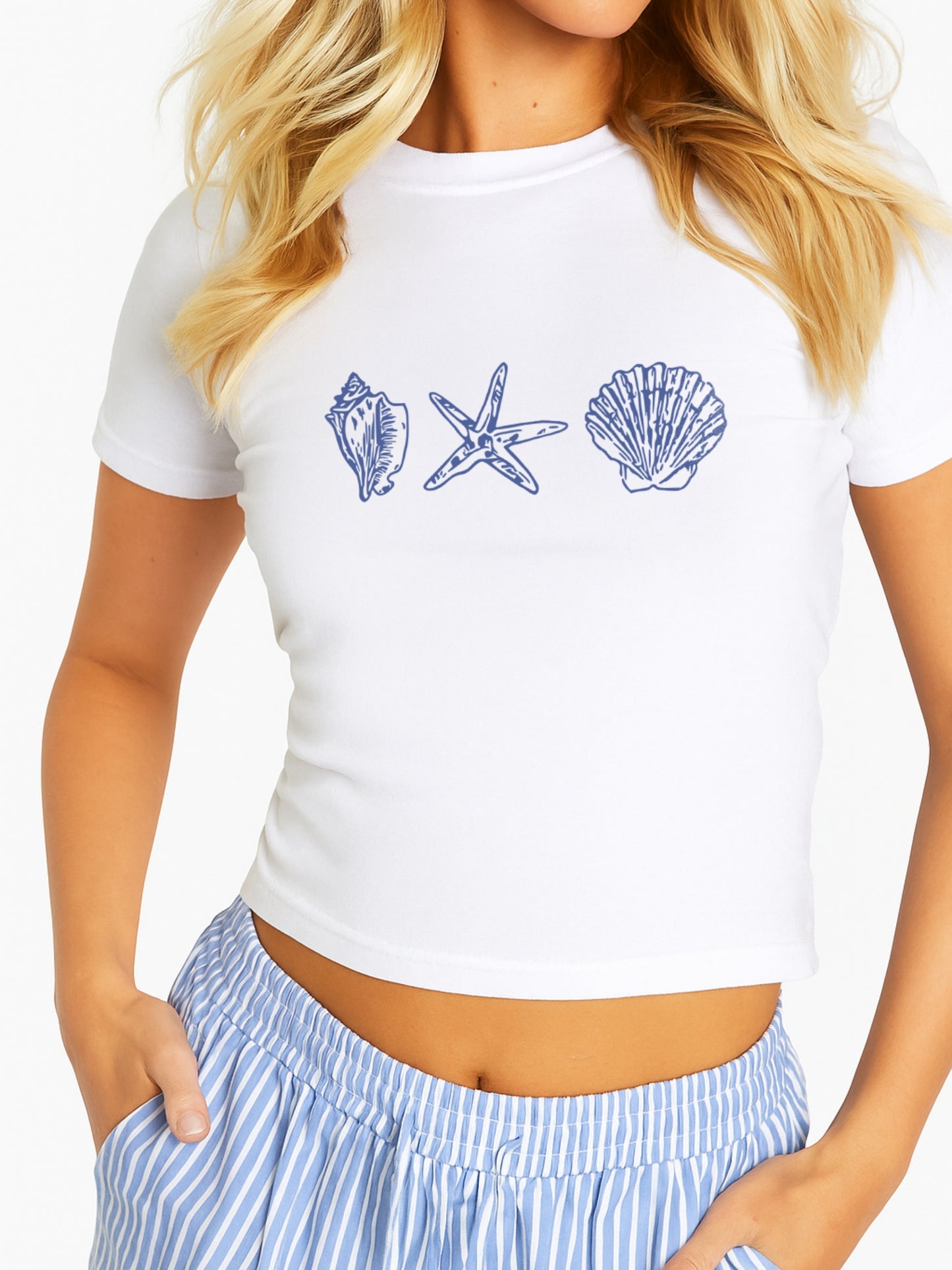 Sea Shells Crop T-Shirt-White