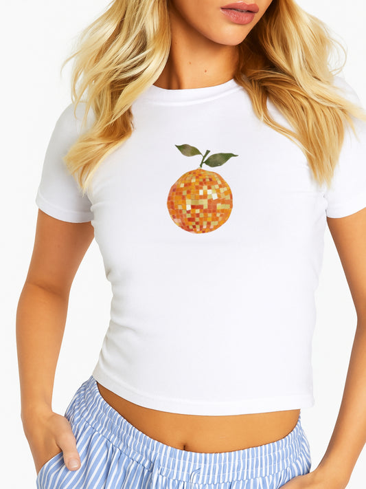 Disco Orange Crop T-Shirt- White