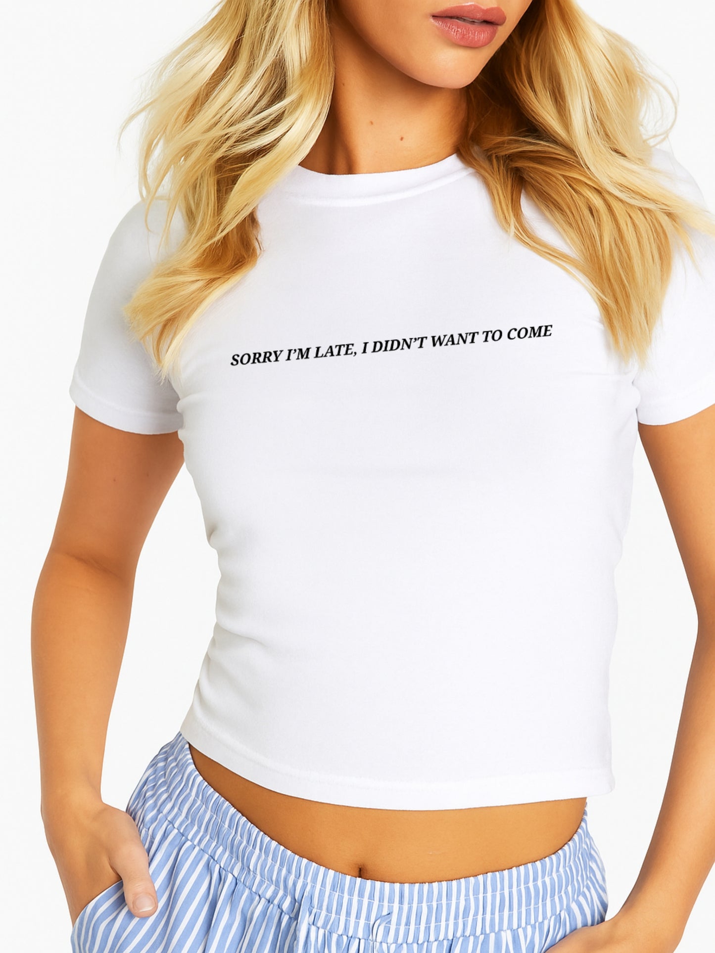 Sorry I'm Late Crop T-Shirt-White