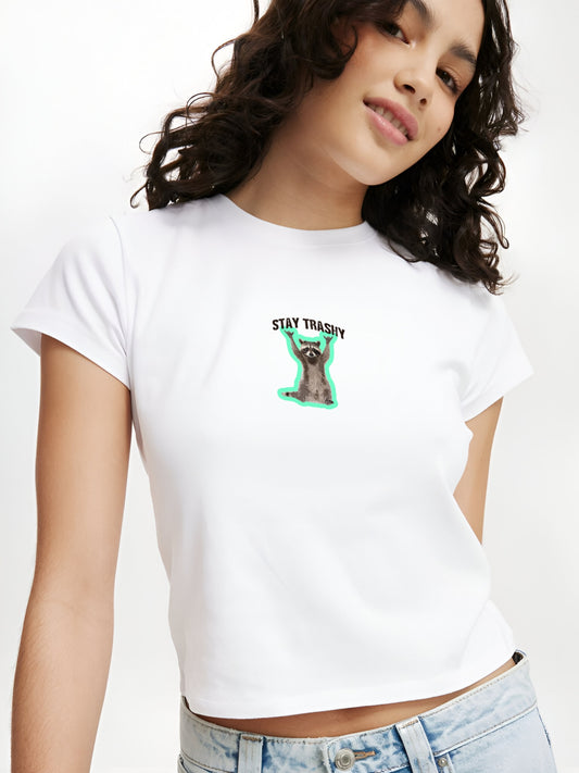 Stay Trashy Crop T-Shirt- White