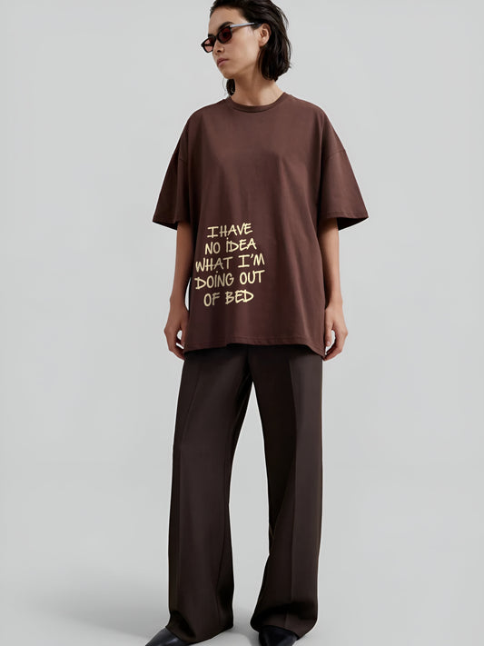 Out of bed Oversized T-Shirt- Brown