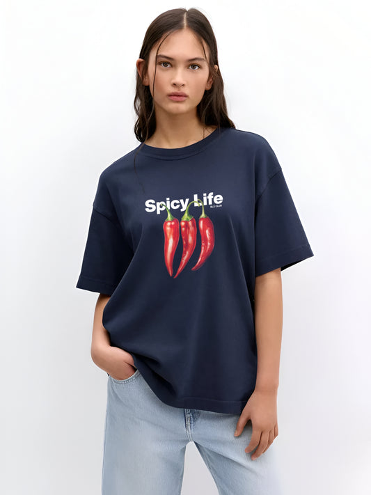 Spicy Life Oversized T-Shirt- Navy blue