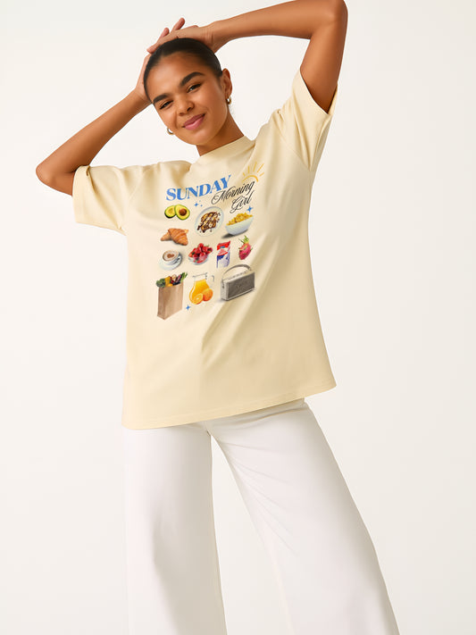 Sunday Morinig Girl Oversized T-Shirt- Beige