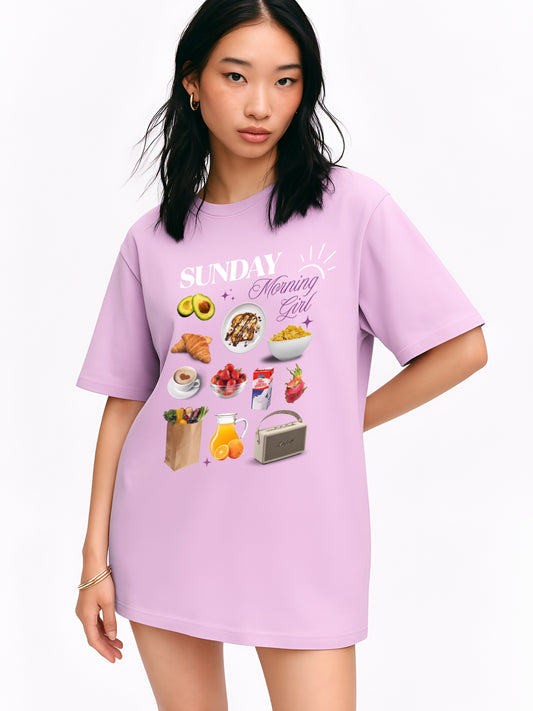 Sunday Morinig Girl Oversized T-Shirt- Lavender
