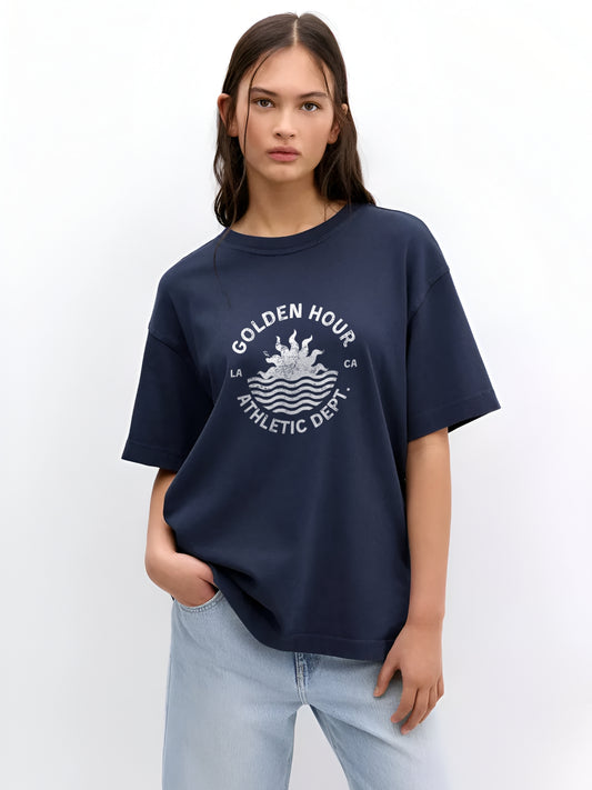 Golden Hour Athletics Oversized T-Shirt- Navy blue