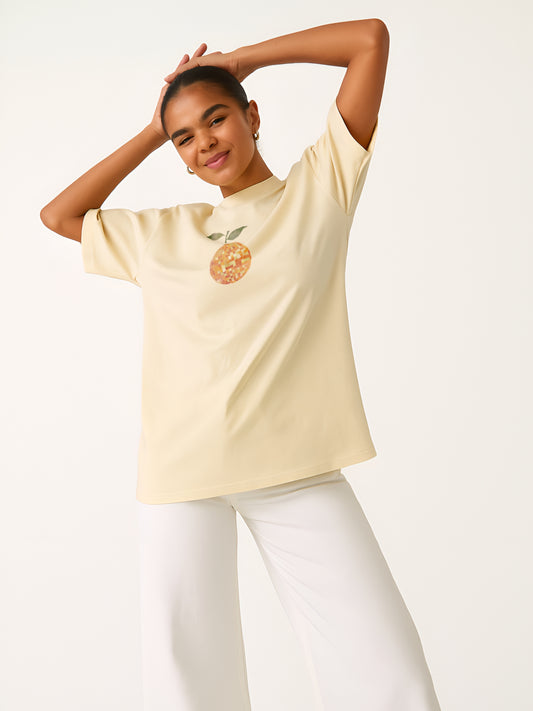 Disco Orange Oversized T-Shirt- Beige