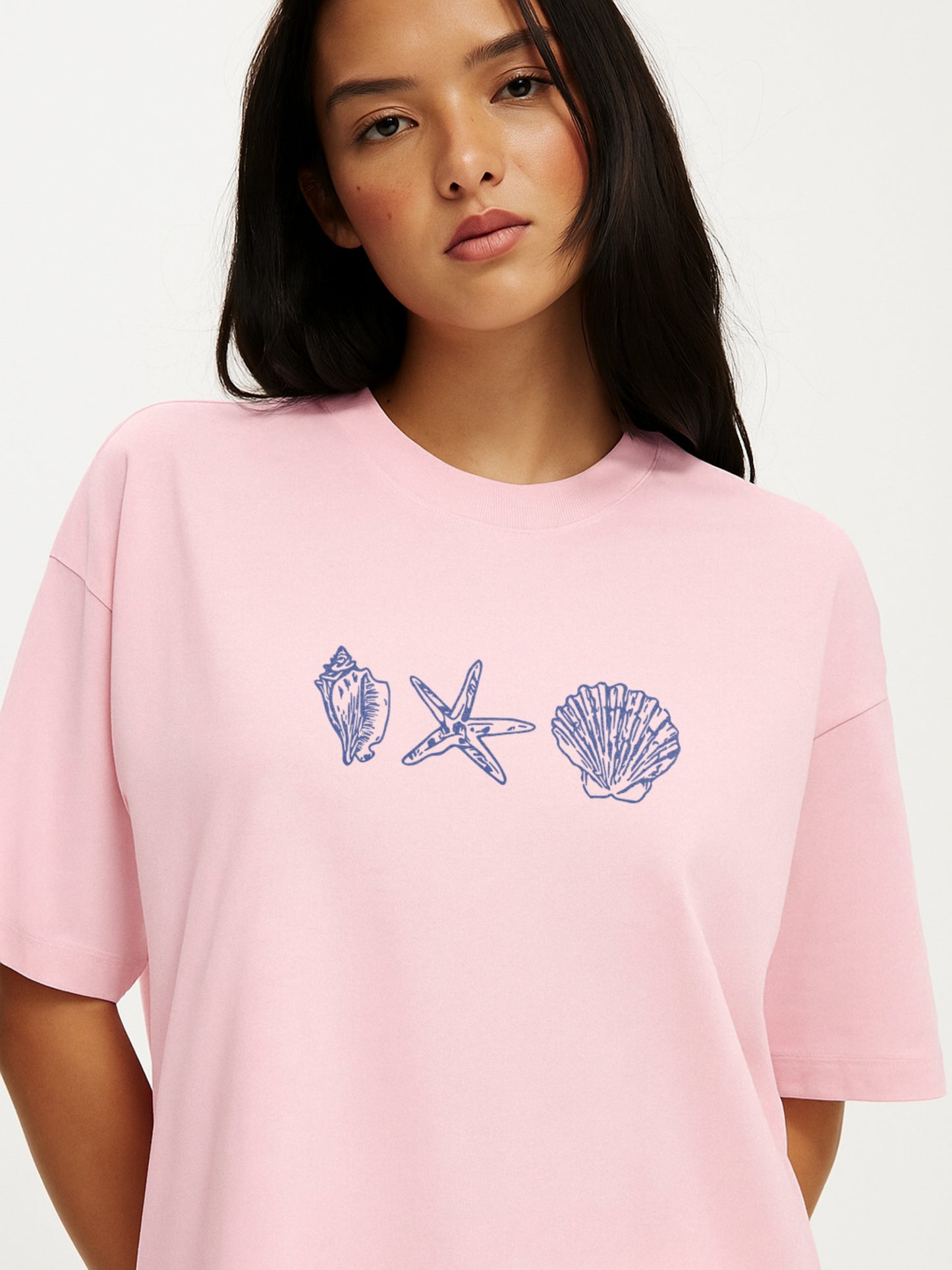 Sea Shells Oversized T-Shirt-Pink