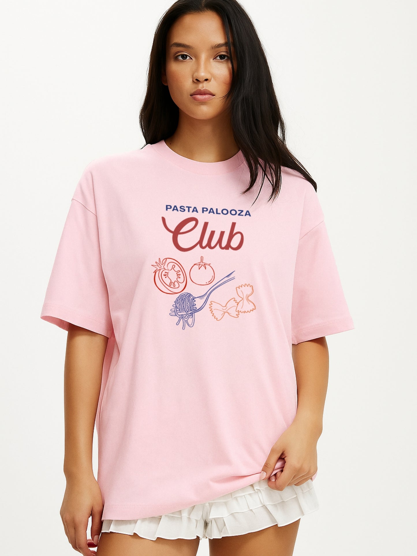 Pasta Palooza Club Oversized T-Shirt- Pink