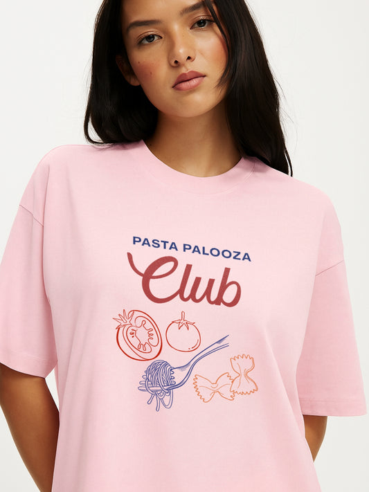 Pasta Palooza Club Oversized T-Shirt- Pink