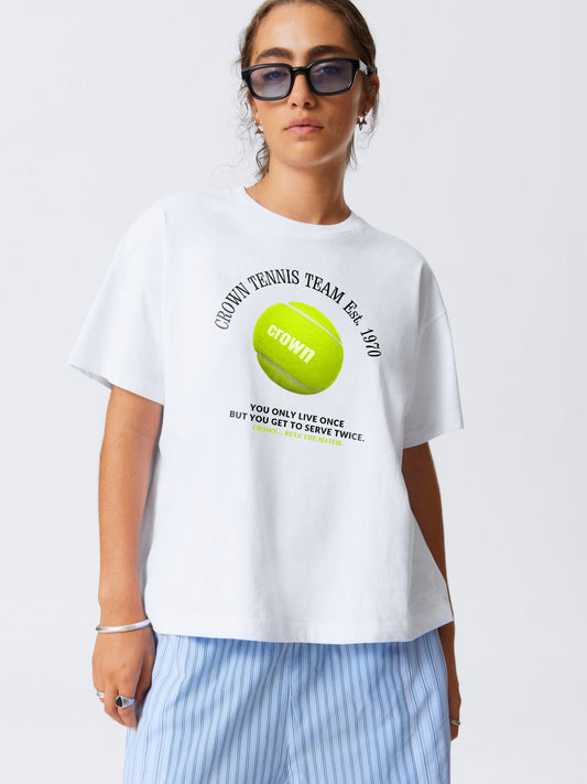 Crown Tennis Team T-Shirt- White Regular Fit T-Shirt