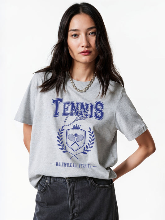 Tennis Club T-Shirt- Melange Grey Regular Fit T-Shirt