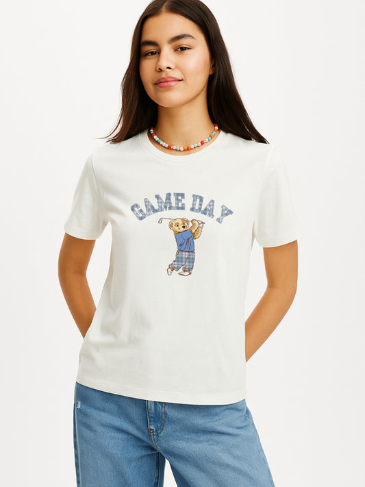 Game Day T-Shirt- White Regular Fit T-Shirt