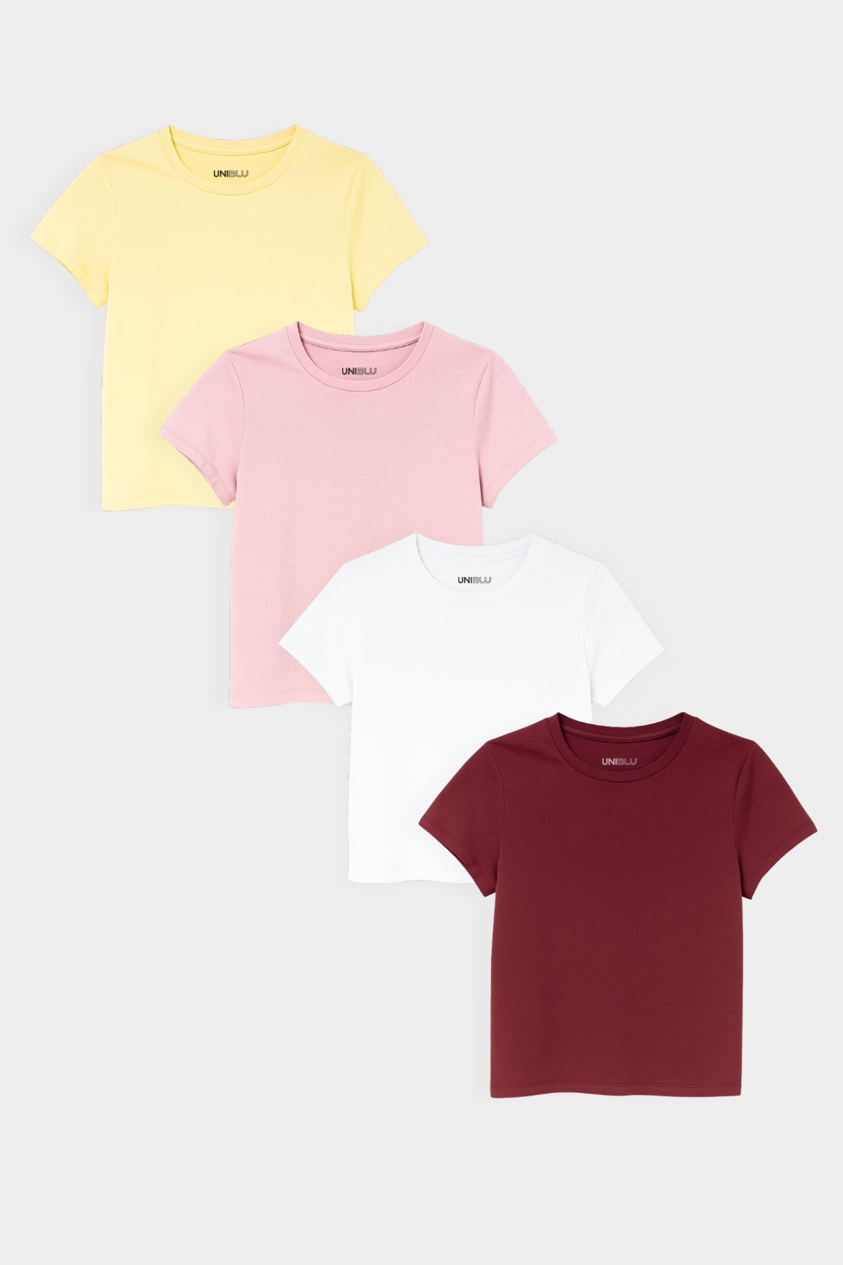 Yellow, Pink, White, Dark Red Crop Fitted T-Shirt- (Combo of 4)