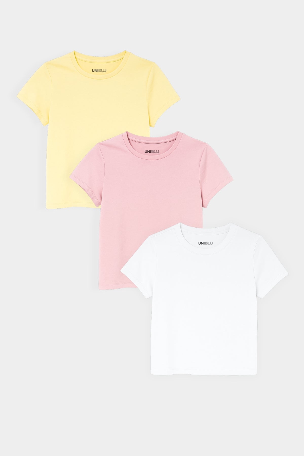 Yellow, Pink, White Crop Fitted T-Shirt- (Combo of 3)
