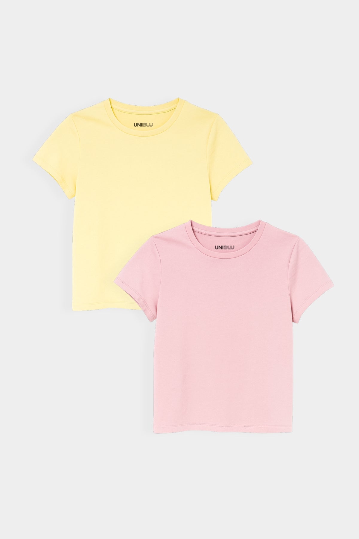 Yellow, Pink Crop Fitted T-Shirt- (Combo of 2)