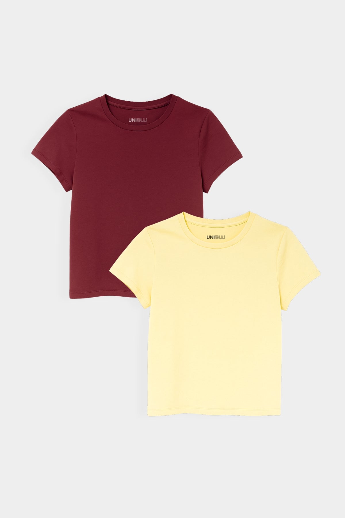 Dark Red, Yellow Crop Fitted T-Shirt- Combo of 2