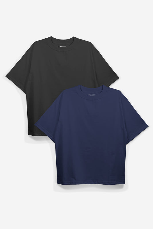 Black+Navy Blue Oversized T-Shirt (Combo of 2)