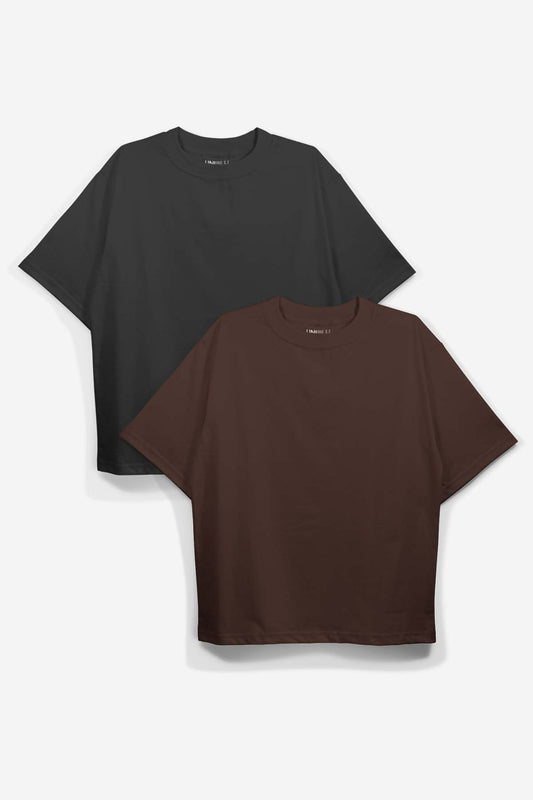 Black+Brown Oversized T-Shirt (Combo of 2)