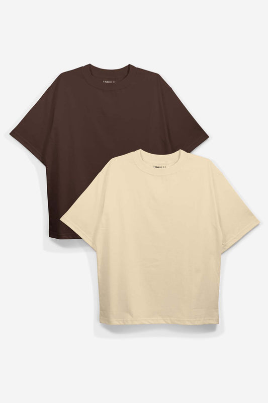 Brown+Beige Oversized T-Shirt (Combo of 2)