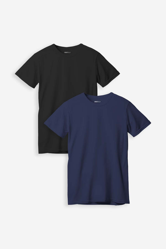 Black+Navy Blue Plain Regular Fit T-Shirt (Combo of 2)