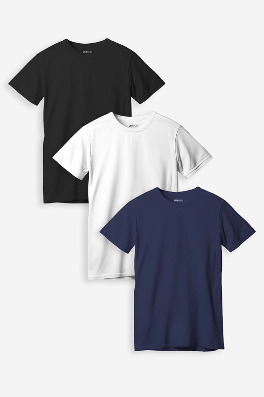 Black+Navy Blue+White Plain Regular Fit T-Shirt (Combo of 3)