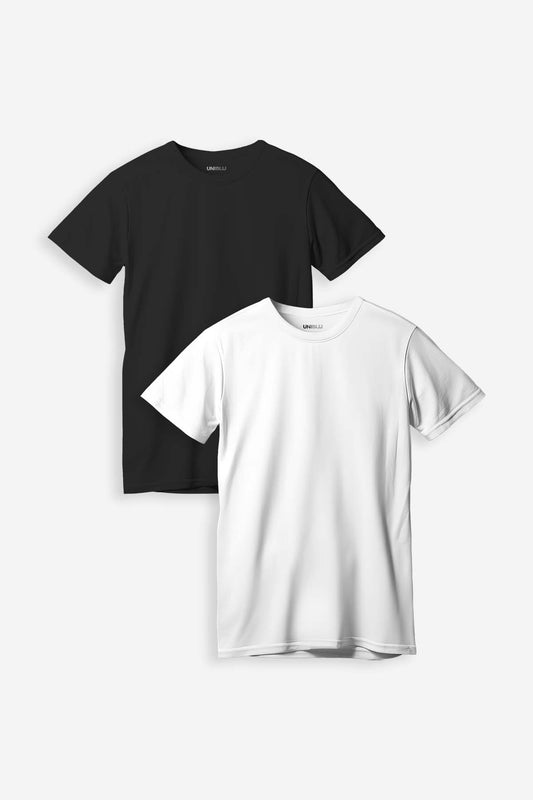 Black+White Plain Regular Fit T-Shirt (Combo of 2)