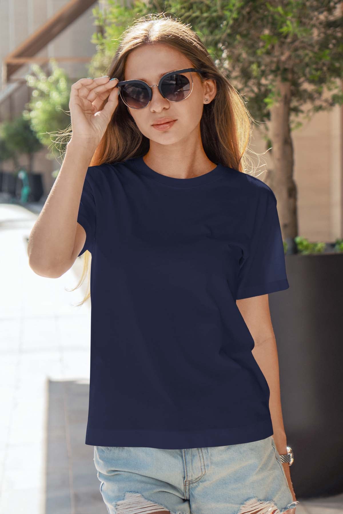 Navy Blue Plain Regular Fit T-Shirt