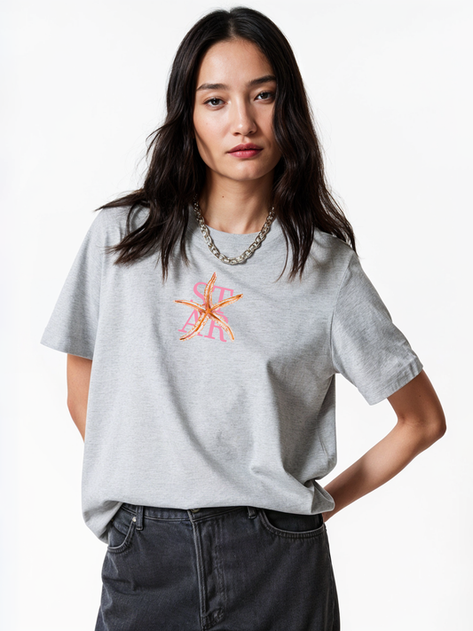 Starfish Pink T-Shirt- Melange Grey Regular Fit T-Shirt