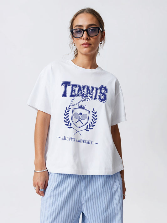 Tennis Club T-Shirt- White Regular Fit T-Shirt