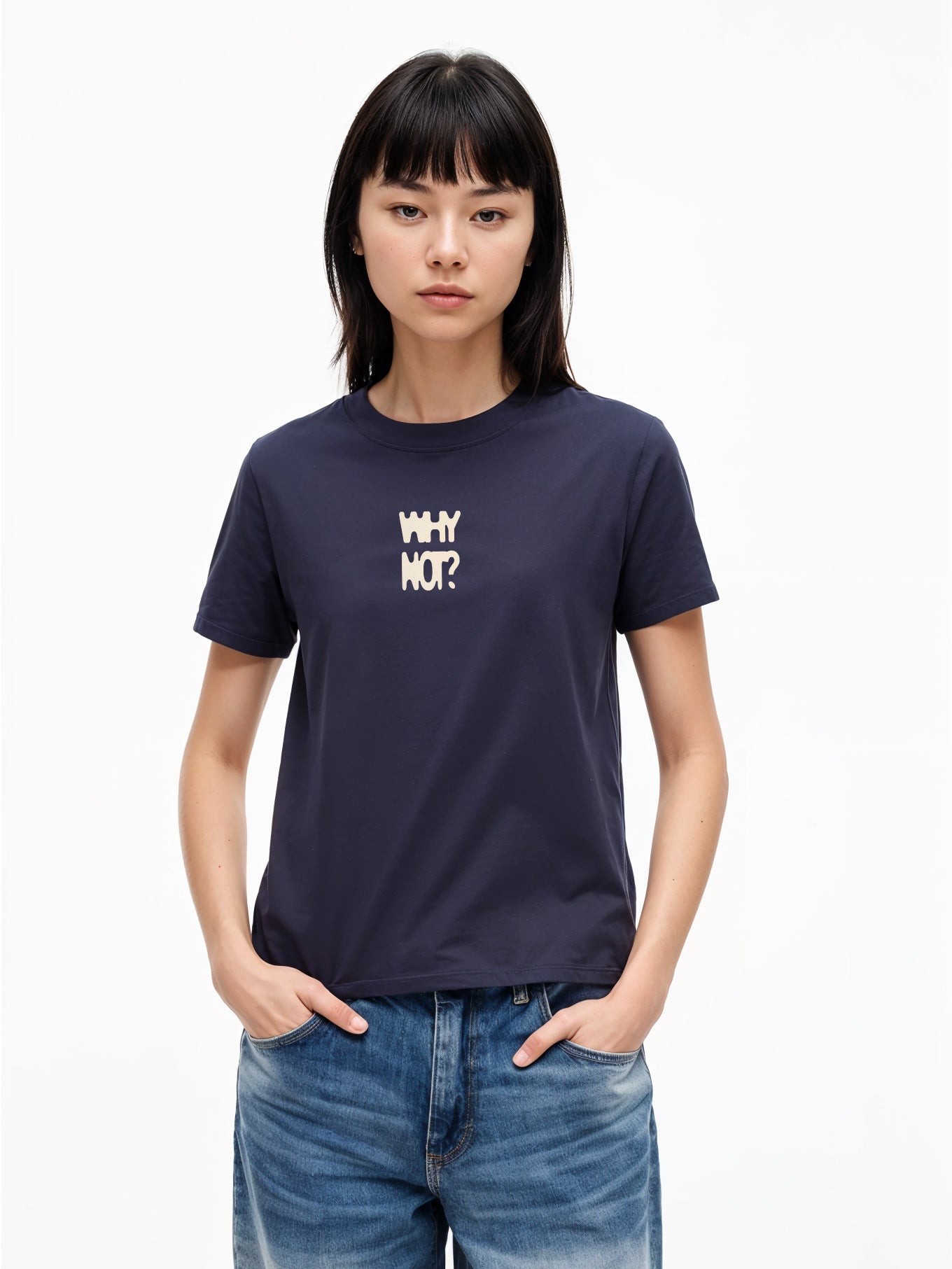 Why not T-Shirt- Navy blue Regular Fit T-Shirt